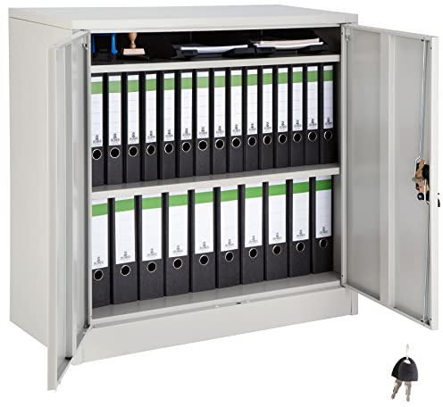 tectake® Archivador Bloqueable con 3 Cajones, Estantes Ajustables, Acero, Candado De Seguridad, Armario Metalico, Cajonera Escritorio, Armarios Metalicos, Estanterías Metálicas - 90x90x40cm Gris