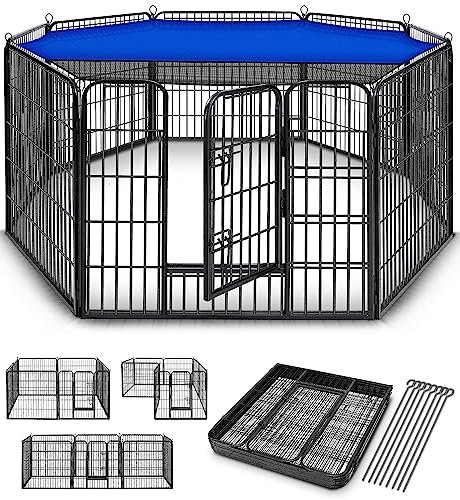 TRESKO® Welpenlaufstall 80 cm hoch inkl. 8X Erdanker | Welpenauslauf 8-teilig | Hundelaufstall faltbar mit Tür | Aufbau werkzeugfrei | Tierlaufstall Hunde wetterfest