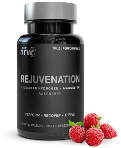 DRINK HRW Rejuvenation Molecular Hydrogen Water Tablets: 12 ppm H2, Hydrogen & Magnesium Supplement, Supports Energy Production, Recovery, Cognitive Function Daily (Raspberry, 30 Count)