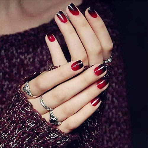 SIUSIO 24 Stück Press On Nails Kurz Square Künstliche Fake Nägel Zum Aufkleben Short Schwarz Rot Gradient Klebenägel Fingernägel für Frauen und Mädchen Halloween