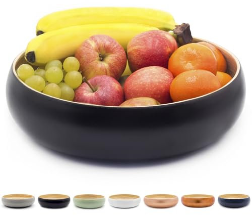 Dehaus® Ciotola Fatto a Mano in Legno di bambù Grande 30cm Portafrutta, Insalatiera Design Moderno Centrotavola da Portata, Cestino Pane, Fruttiera (Nera)