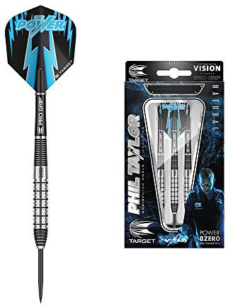 Target Darts Phil Taylor Power 8-Zero 2 Steel Tip Darts, Dart-Set aus 80% Wolfram, 24G | Power 8 Zero Player Edition Darts mit festen Spitzen, Pro-Griff-Schäfte, Nr. 6 Dart-Flüge
