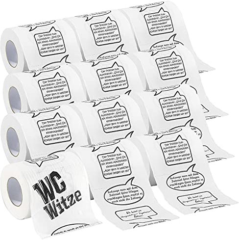 infactory Klopapier lustig: 12er-Set Toilettenpapiere Witze, 2-lagig (Toilettenpapier lustig, witzig, Geschenkpapier)
