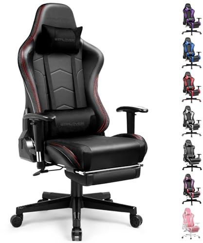 GTPLAYER Gaming Chair with Footrest Speakers Video Game Chair Bluetooth Music Heavy Duty Ergonomic Computer Office Desk Chair Red