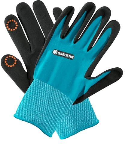Gardena Planting and Soil Glove 9/L: Gloves for gardening and soil work, nitrile coating provides moisture protection, Mobile Touch for smartphone use (11512-20)