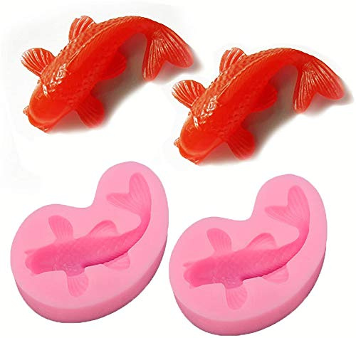 DUBENS 2 Stück Karpfen Fisch Zucker Handwerk Silikonform für Sugarcraft, Kuchen-Dekoration, Cupcake Topper, Schokolade, Gebäck, Gummipaste, Cookie-Dekor, Schmuck, Polymer Clay, Handwerk Projekte