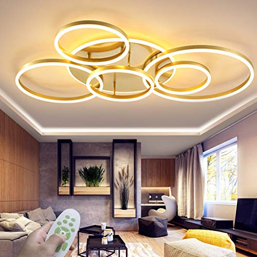 AHQX LED Modern Deckenleuchte Wohnzimmer Deckenlampe Creative Runden Deckenlicht Aluminium Acryl Lampenschirm Helligkeit Farbtemperatur einstellbar Esstisch Halle Beleuchtung Innenleuchte,Gold