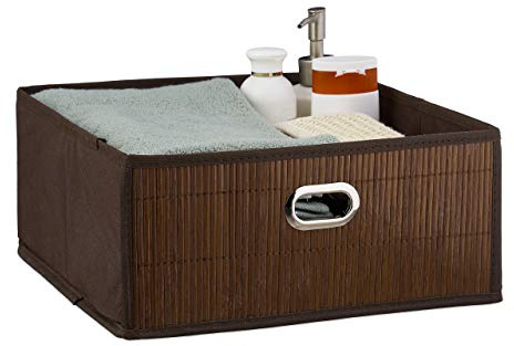Relaxdays Aufbewahrungskorb Bambus, Badkörbchen quadratisch, Regalkorb flach, HBT 14 x 31 x 31 cm, faltbar, ver. Farben | Stoff Regalkorb flach, HBT 14 x 31 x 31 cm, faltbar