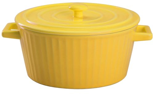 WHJY Yellow Colorful Ceramic Casserole Dish with Lid，1 Quart Ceramic Casserole Pan for Bakeware Oven