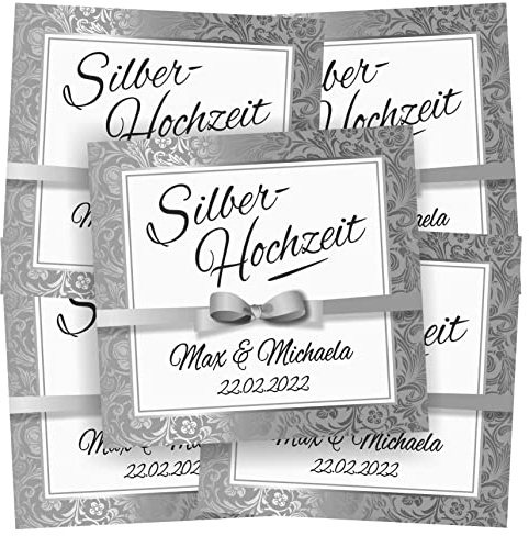 5 Aufkleber Flaschenetikett Silberhochzeit personalisiert 25 Jahre Ehe | 25 Jahre Ehe, Hochzeit Fest, Etikett