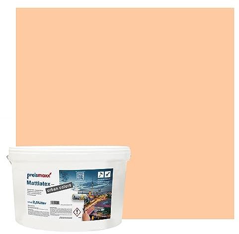 Preismaxx Mattlatex Farbe für Innen urban colors, bunte Wandfarbe Latexfarbe matt, orange, pastellorange, pastel orange 10L