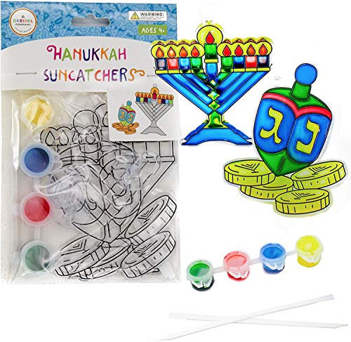 Chanukkah-Sonnenfänger – Buntglas-Optik – Malen Sie Ihre auf Menora und Dreidel – lustig und lehrreich (12er-Pack)