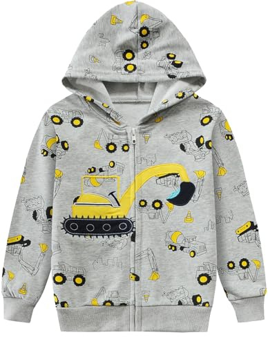 EULLA Kinder Jungen Zip Up Hoodie Sweatjacke Kapuzenjacke Dino Kapuzenpullover Langarm Baumwolle Bagger Pullover Hoody Sweatshirt mit Reißverschluss 92 98 104 110 116 122