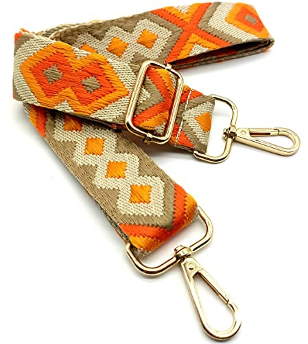 Verstellbarer Schultergurt Tasche Khaki Gelb Orange, Taschengurte zum Wechseln, Taschengurt Breit mit Karabiner Gold, 80-130 cm Tragegurt Tasche für Damen Schulterriemen, Moderne Handtasche, 3.8cm, 32