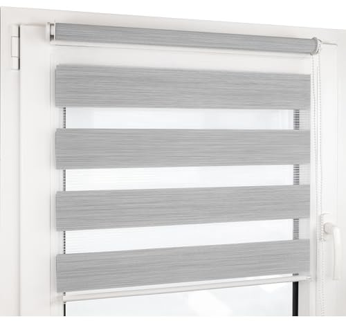 Deco4Me Doppelrollo Klemmfix ohne Bohren - 45 x 160 cm, Hellgrau meliert - lichtdurchlässig & Blickdicht - Duo Rollo für Fenster innen, Klemmrollo - Stoffbreite 41 cm
