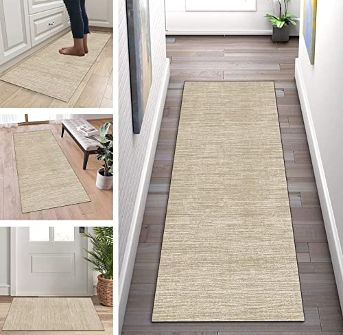 ZUZEKU Küchenläufer Waschbar rutschfest Beige 50x300cm Flurläufer Korridor Teppichläufer Küchenteppich Schlafzimmer Esszimmer Polyester Meterware Anpassbar