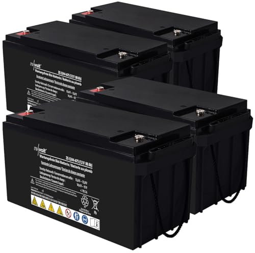 revolt 12V-Mini-Akku: 4er-Set wartungsfreie Blei-Batterien, 12V, 80Ah, M6-Anschluss, für PV (12V-Mini-Akkus, 12 Volt Akkupack)