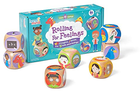 Learning Resources Dados de los Sentimientos, Juego de Habilidades Sociales y Emocionales para Niños, Actividades con Emociones y Personajes, Dados de Madera Grandes, 5+ Años
