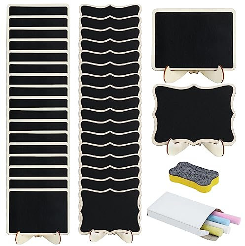 60 Stück Mini Kreidetafel Set Schiefertafel zum Beschriften Kleine Tafeln zum Beschriften Mini Tafeln Holzschilder mit Stand-Füße Kleine Tafel für Geburtstag, Hochzeit, Party