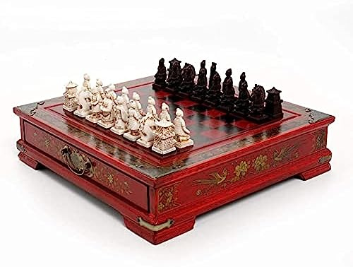 RAHBI Schachbrettsets, 3D-Charaktere aus Terrakotta, Antik-Optik, Schachspiel aus Holz für Erwachsene, Puzzlespiel mit Schublade