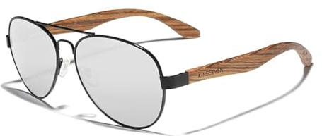 KINGSEVEN 2022 Neue Handgefertigte Holz-Sonnenbrille Polarisierte Herrenbrille UV400 Schutzspiegel Brillen Holzbügel Oculos Z5518 (Silber)