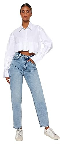 TRENDYOL Blue Light Blue High Waist Mom Jeans TWOAW24JE00076, Light Blue, 42, Azzurro, 48
