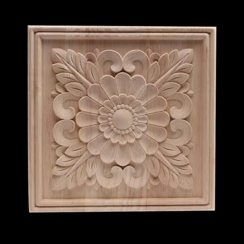 Holz Geschnitzt Möbel Unbemalt Schnitzerei Blume Holz Geschnitzte Holztüren Wohndekoration Zubehör Holzfiguren Holzapplikation 12 * 12Cm
