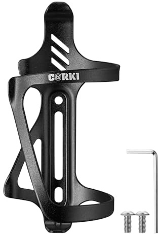 Corki Cycles Left Side Load Water Bottle Cage, Side Entry Bike Water Bottle Holder for Road & Mountain Bikes - 1 Pack - Black-Aluminum Alloy
