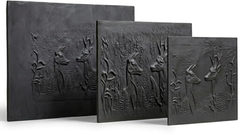60 x 60 x 1 cm - Lastra in Ghisa Decorata Cerbiatti | Protezione Focolare | Pannello decorativo in ghisa per camino, accumulo e rilascio graduale del calore, resistente e durevole