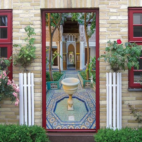 Türtapete Selbstklebend Türposter 3D Villa-Blumen Und Grünpflanzen 90 X 210 Cm Türaufkleber Fototapete 3D Effekt Türfolie Wandtattoo Wandbild - Diy Wohnzimmer Schlafzimmer Büro Wohnkultur -6S6Z1J2U1C7
