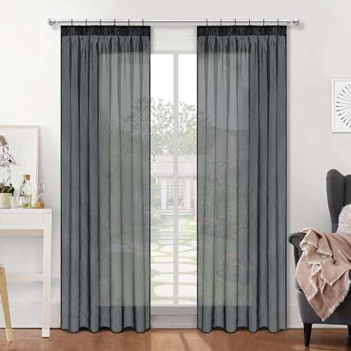 MRTREES vorhänge mit kräuselband für schiene, Vorhang anthrazit 225 cm lang halbtransparent, Wohnzimmer gardinen modern 2er Set Schlafzimmer gardinen und vorhänge 140 cm breit