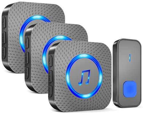 SURFOU Wireless Doorbell, 1,300ft Long Range Door Bells, Plug in Waterproof Battery Operated Cordless Doorbell with 3 Receivers, 55 Chimes 5 Volume Levels, LED Flash, Black