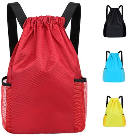 Didiseen Drawstring Bag Waterproof Swim PE Bag Unisex Large Sports String Backpack Oxford Fabric Gym Sack for School Travel Swimming Holidays Climbing Hiking (50x44,Red)