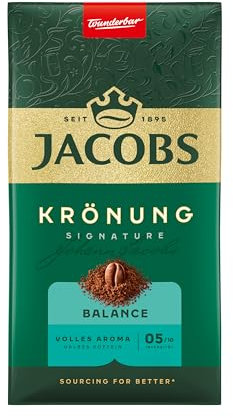 Jacobs Filterkaffee Krönung Balance, mittlere Röstung, Kaffee gemahlen, geröstet in Deutschland, ideal für Filterkaffeemaschine & French Press, Intensität 5/10, 500 g
