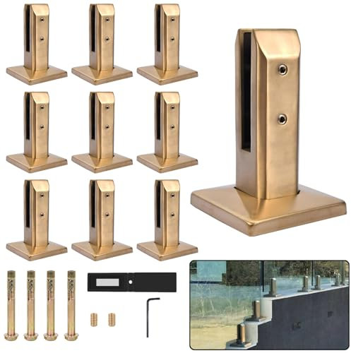 YFJBDKS 2202 Pince à robinets en Verre en Acier Inoxydable, Matériel De Garde-Corps en Verre Pince, Pince à Robinet carrée, Maison, Jardin, escaliers, Pince de Sol en Verre,d'or,10 Piece