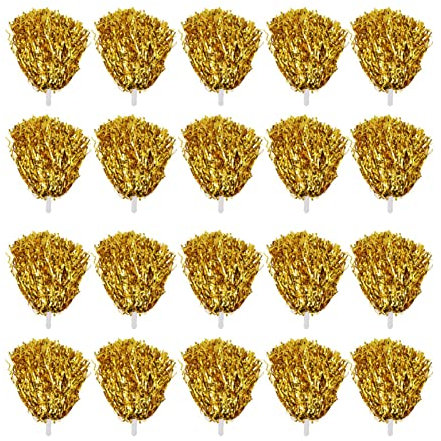 Cyrank 20 Stück Pom Poms Cheerleading, Cheer Pom Poms Bulk Mit Griff Gold/Silber Pom Poms Cheerleading Für Team Spirital Sports Dance Jubeln Kinder Erwachsene(Gold)