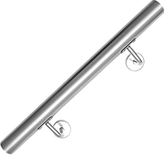 Yugodex Pasamanos de acero inoxidable 50 cm, barandilla para escaleras, pasamanos con soporte de pared y tapas finales, pasamanos de pared, escalera redonda, diámetro de 42 mm, pasamanos de pared,