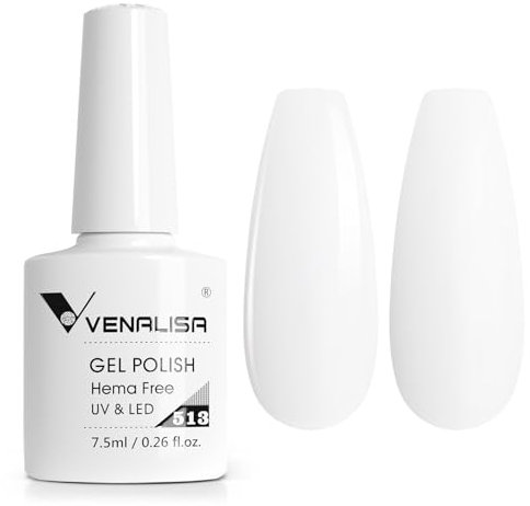 VENALISA Gel Nail Polish 7.5ml Pure White Color Gel Polish Soak Off UV LED Long-Wear Mirror Shine Essential for Nail Art Salon-Quality Manicure at Home
