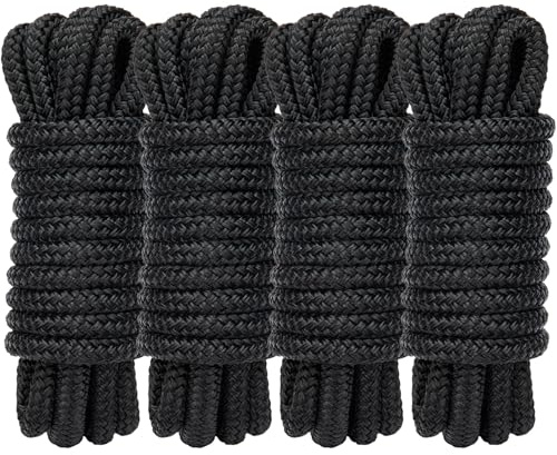 PropelTech 4 Pack 3/8 x 15’ Boat Dock Lines for Boat & Pontoon, Premium Marine- Grade Double Braided Nylon Dock Line, Pre-Spliced with a 12 Eyelet-Black,Boating Gifts for Men