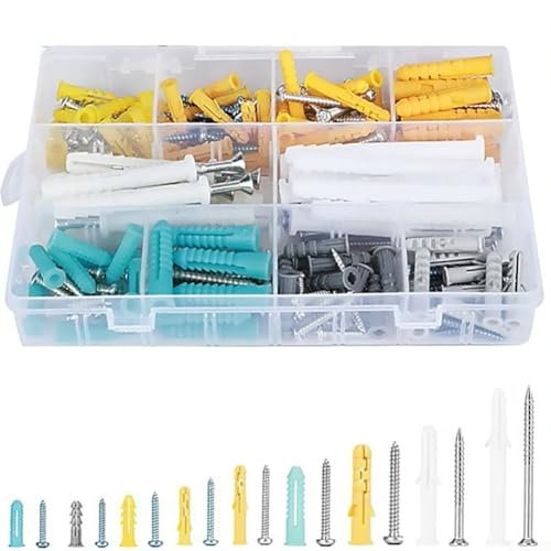 Kit de anclajes y tornillos multiusos de pared 300 piezas, fácil organización y acceso rápido