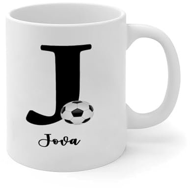 Wodevor Football Basketball Tennis Initial J Coffee Mugs 11oz Monogram and Name Personalised Tea Cup Gag Xmas Present Idea from Daughter Son Kids Ceramic White