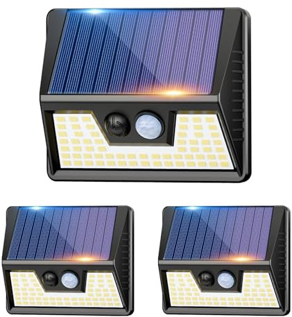 vighep Solar Lights Outdoor Garden - Led Motion Sensor Security Lights IP65 Waterproof, 3 Lighting Modes, Warm White Super Bright Pir Flood Lights for Wall Yard Fence Garage- 3 Pack