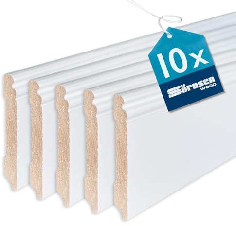 Sockelleiste Kiefer – 16x115x2400 mm, 10 Stück, weiß RAL 9016 lackiert | Sörnsen Wood Sockelleiste – hochwertige Fußleisten mit Altdeutschem Profil – Beste Qualität hergestellt in Norddeutschland