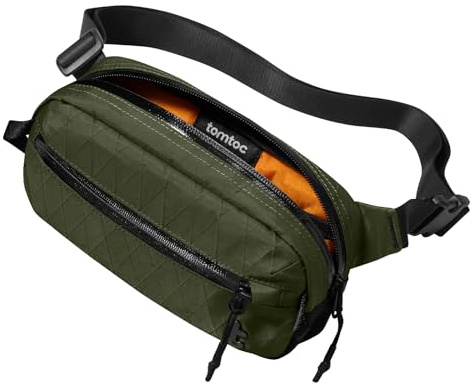 tomtoc X-Pac Bauchtasche für Herren Damen, 1,5 Liter Klein Travel Sling Bag Brusttasche Gürteltasche Schultertasche Umhängetasche mit RFID Schutz für Wandern Reise Alltag, Grün