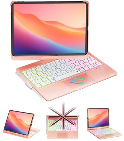 NOKBABO iPad 10th Generation case with Keyboard, Rainbow Backlight, 360°Rotation, Built-in Touchpad & Pencil Holder, Keyboard case for iPad 10th Generation 10.9 - Bright Pink