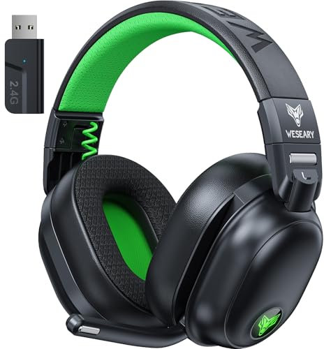 WESEARY Wireless Gaming Headset for PS4, PC, Switch, Mac 2.4GHz Crystal Stereo Bluetooth Gaming Headphones with Microphone, Wireless Headset for PS5, Lossless Audio, 50-Hour Battery