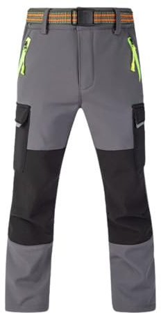 Hpbygstae Vattentäta termobyxor för pojkar och flickor, snöbyxor, vinterutomhusbyxor, fodrade cargobyxor, barn softshell skidbyxor, #64-grå svart, 120/130 cm