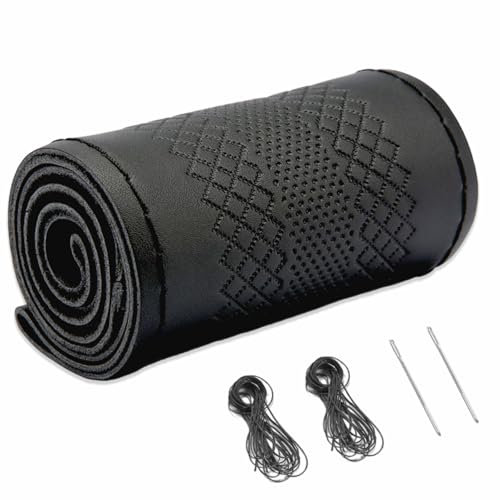 Wenbones Echtes Leder Lenkradbezug, Lenkradbezug Für LKW, zum Aufnähen, Universal Passform 37-39 cm Autolenkräder, Anti Rutsch mit Nadel und Faden Handgenähtes atmungsaktives Rindsleder, Schwarz