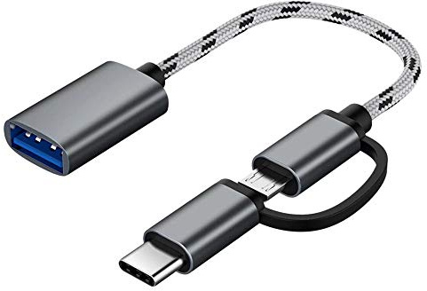 Jrifedptry Cavo USB OTG 2 in 1 tipo C/Micro-USB a USB 3.0 adattatore intrecciato progettato cavo di trasferimento dati per telefono Android (grigio)
