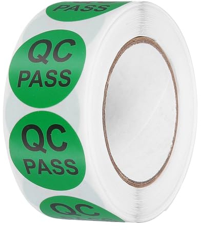 QUARKZMAN 1 Rotolo 500Pz Etichette Pass QC, Adesivi di Controllo Qualità dell'Inventario Tondi da 1 Pollice per Gestione Magazzino Ispezione Organizzazione, Verde